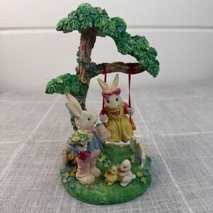 Vintage Jaimy Easter Swing Bunny Rabbit Resin Tree Figurine Sculpture Birds